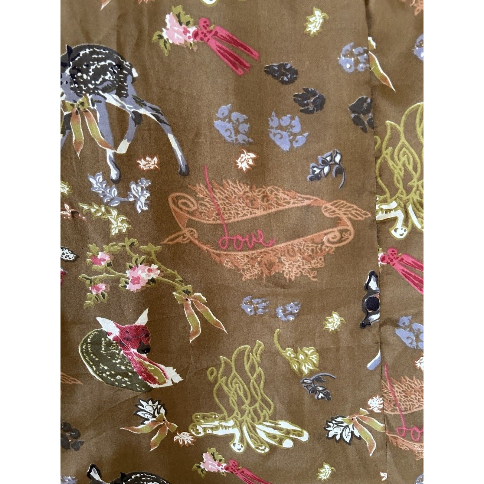 Frock Shop Silk Blend Midi Dress Brown Fairycore Woodland Print Sleeveless Sizem — image 6 of 8